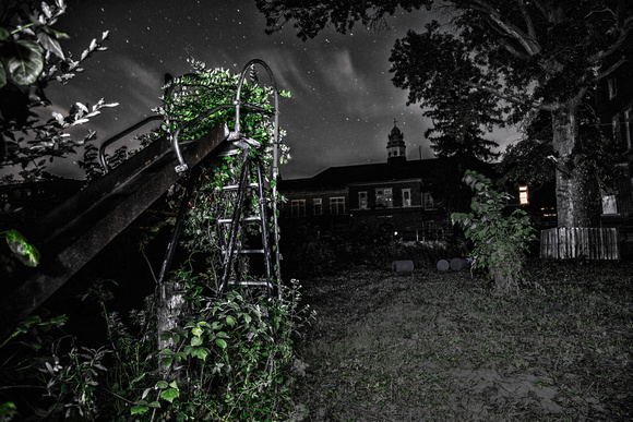 Haunted Pennhurst playground at night