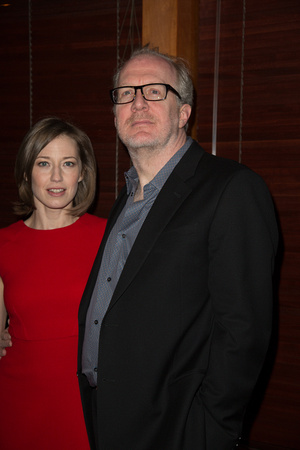 Tracy Letts and Actress Carrie Coon attend the "The Realistic Joneses" opening night curtain call