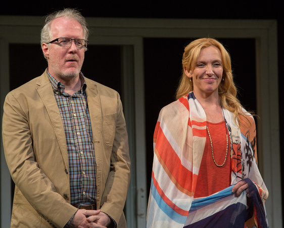 Tracy Letts and Toni Collette attend the "The Realistic Joneses" opening night curtain call